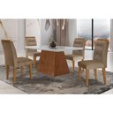 Ver imagem 1 de Conjunto: Mesa Sala Jantar Luna C/ Tampo Madeirado C/ Vidro Canto Curvo 120x80cm e 4 Cadeiras