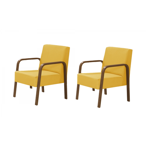 Kit 2 Poltronas Decorativas 1 Lugar Jade Braço Madeira D Salla Suede Amarelo