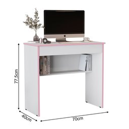Mesa Escrivaninha Estudo Computador Notebook Vitória 2.0 Branco e Rosa - 4