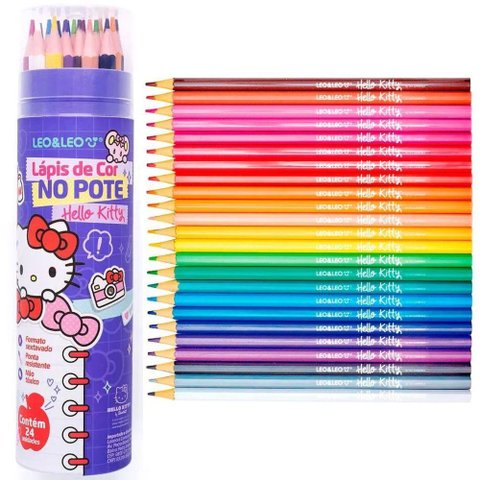 Lapis de Cor no Pote Hello Kitty - 24 Cores - Leo & Leo