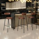 Ver imagem 2 de Kit 05 Banquetas Altas Cozinha Bar Sala De Jantar Em Aço Milão L02 Couríssimo Marrom - Lyam Decor