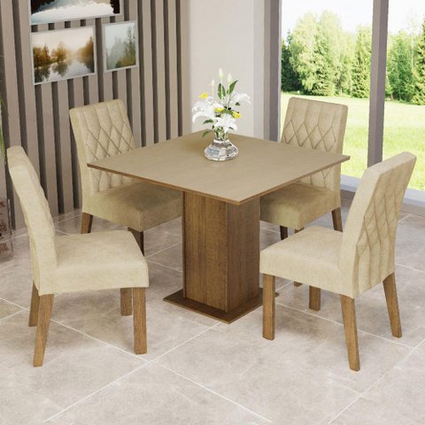 Conjunto Sala de Jantar Madesa Rejane Mesa Tampo de Madeira 4 Cadeiras - Rustic/crema/imperial