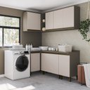 Ver imagem 1 de Conjunto Lavanderia Modulada 5 Peças com Tampo Aurora Espresso Móveis Bege/Duna/Cristal