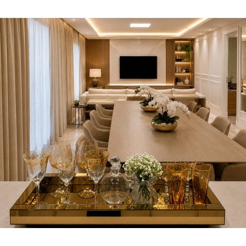 Bandeja Dourada Espelhada Sala Aparador Luxo Decoração 40x25