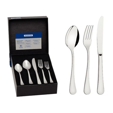 Faqueiro Zurique 30 Peças Aço Inox com Facas de Mesa Forjadas Tramontina