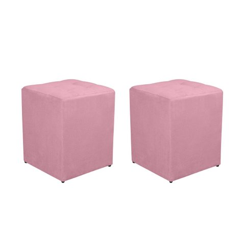 Kit 2 Puff Quadrado Decorativo Suede Casa da Poltrona Rosa