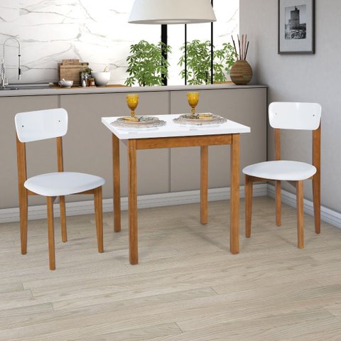 Mesa Cadeiras 80cm Estofado Mdf Pinus para Ambientes Pequeno:branco