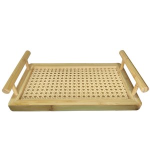 Bandeja de Bambu e Palhinha com Alça 35cm X 20cm X 7,5cm - Mimo Style