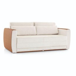 Sofá-cama 2 Lugares Mh-1609 Herval 158 Cm Colchão Casal Linho Bege Laterais Marrom A7a - 1