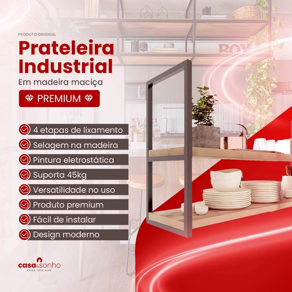 Prateleira Rose Gold Industrial 1,50/60 Ferro Madeira Casa e Sonho - 2