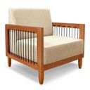 Ver imagem 6 de Kit 2 Poltronas e Sofá Living 2 Lugares Marilia 1,60m Linho Dourado Base em Madeira Castanho -