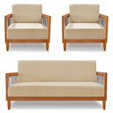 Ver imagem 1 de Kit 2 Poltronas e Sofá Living 2 Lugares Marilia 1,60m Linho Dourado Base em Madeira Castanho -