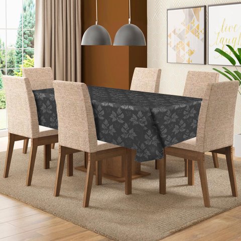 Toalha De Mesa De 4 Lugares Tecido Jacquard Quadrada: Preto
