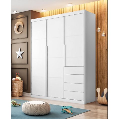 Guarda Roupa Branco 3 Portas e 4 Gavetas Pérola Branco - Phoenix Baby