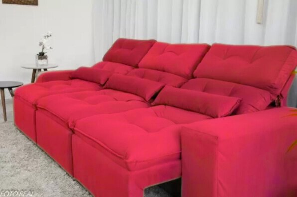 Sofá Retrátil e Reclinável 2,10m em Tecido Suede Vermelho - 3