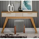 Ver imagem 1 de Puff Redondo Luxo Pés em Madeira Luna Linho Cinza