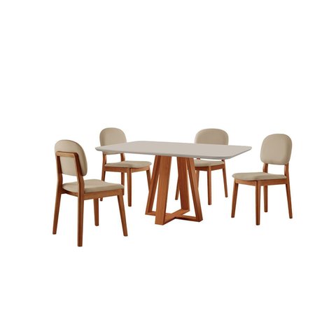 Conjunto Sala de Jantar Mesa Floripa 120x80cm Tampo Retângular Vidro/MDF Off White com 4 Cadeiras Év