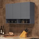 Ver imagem 1 de Armario Aereo Milão Cozinha 3 Portas e 2 Nichos Cinza - Ej Moveis