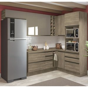 Cozinha Completa Planejada de Canto 2,74x1,68mm 11 Peças Linha Maxxi Cj14-104 Kappesberg - Nogal