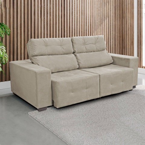 Sofá Retrátil Reclinável 2 Lugares Manoela para Sala de Estar Pé Palito Suede Bege - Ninho Decor