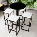 Ver imagem 1 de Conjunto Mesa Alta Bar Bistrô Redonda Preta 4 Bancos Estofado Don Castro Decor