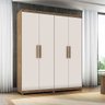 Roupeiro Lanza Munique 4 Portas 3 Gavetas com Pés - Noce Bronze/off White - Prontas Entrega - 1