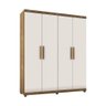 Roupeiro Lanza Munique 4 Portas 3 Gavetas com Pés - Noce Bronze/off White - Prontas Entrega - 3