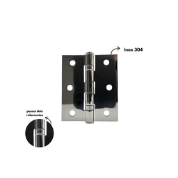Dobradiça P/ Portas 3,5x3 em Inox 304 Polido com Rolamento - 2