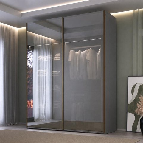 Roupeiro Veneto MDF 183x230cm 2 Portas Reflecta com LED Cinza 1001