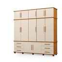 Ver imagem 2 de Guarda Roupas Londres 100% Mdf C/ 12 Portas 6 Gavetas Pés Madeira - Luapa - Freijó/off White