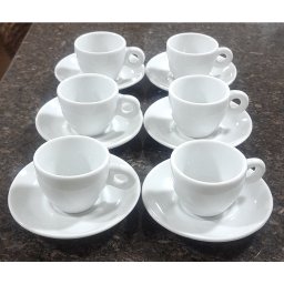 Kit Jogo 6 Xícaras Café 80ml Cônica com Pires - Porcelana Branca (2) - 1