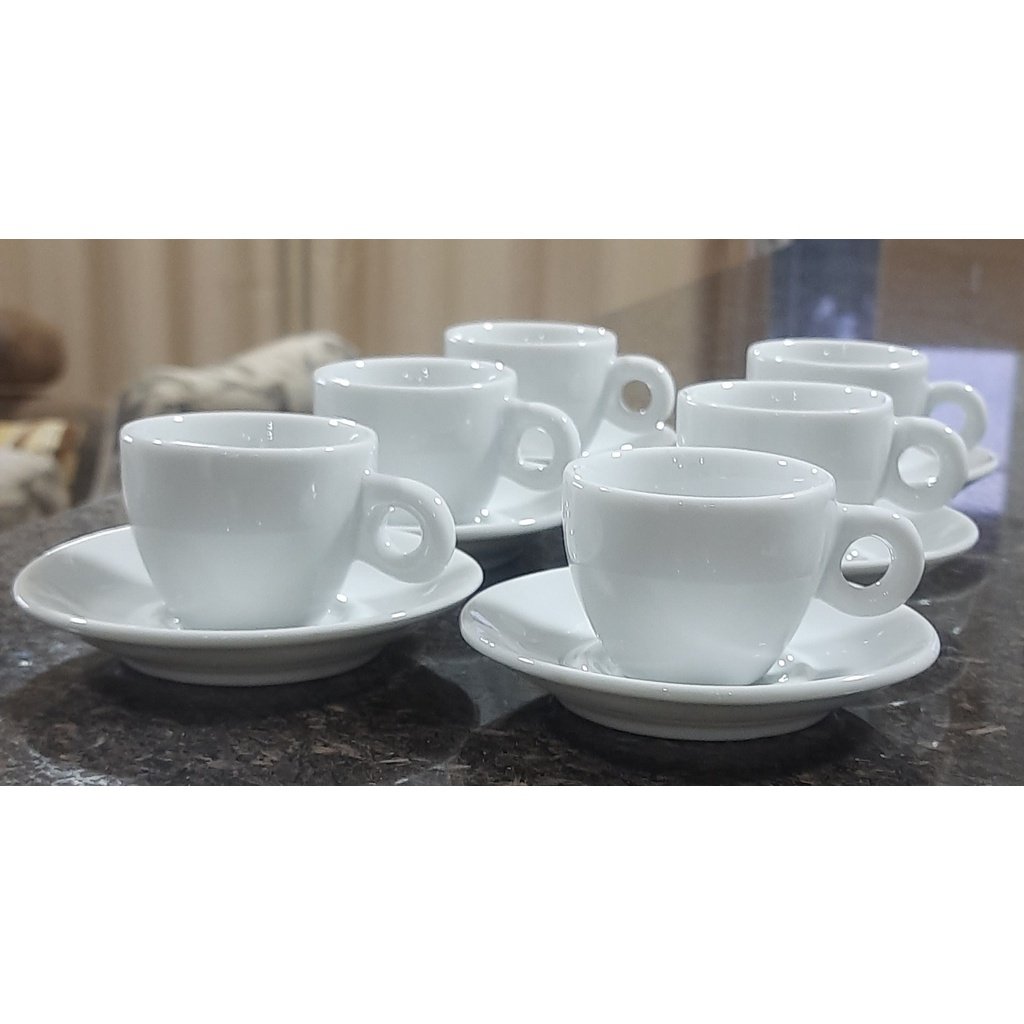 Kit Jogo 6 Xícaras Café 80ml Cônica com Pires - Porcelana Branca (2) - 3