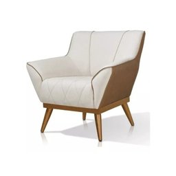 Poltrona Berlim Linho Decorativa Compose com Pés em Madeira - Lv - 1