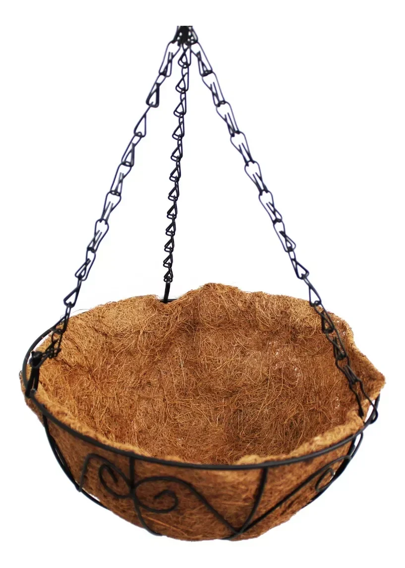 Vaso Suspenso Fibra Coco Metal Flor Planta Samambaia Corrente Gancho - 3