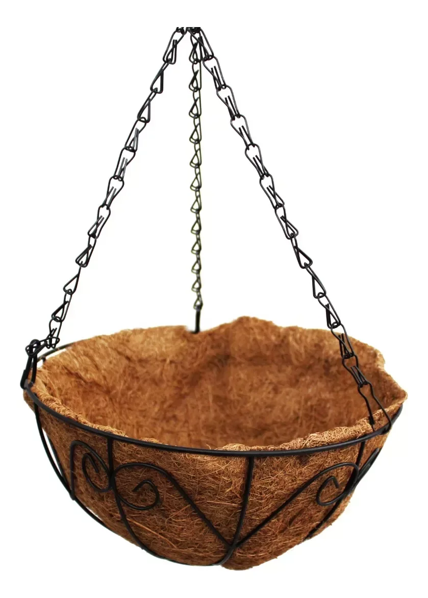 Vaso Suspenso Fibra Coco Metal Flor Planta Samambaia Corrente Gancho - 2