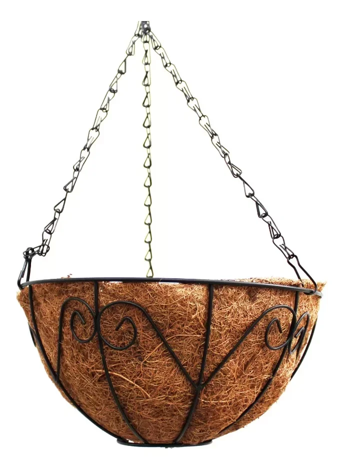 Vaso Suspenso Fibra Coco Metal Flor Planta Samambaia Corrente Gancho - 1