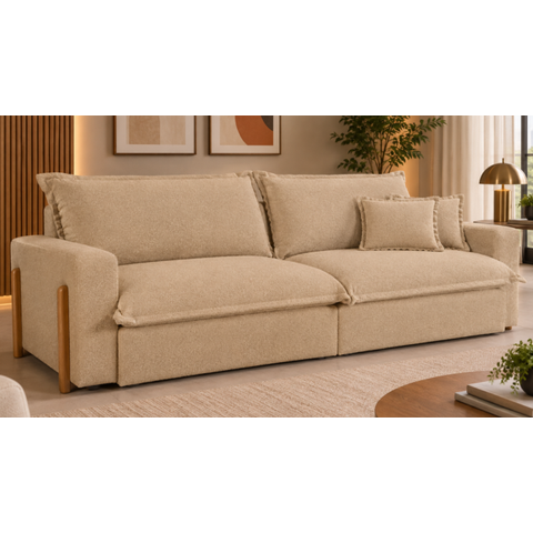 Sofá Cama, Retrátil e Reclinável Dubai, Tecido Bouclé, Molas Ensacadas, 2,30m.