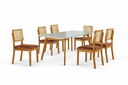 Ver imagem 1 de Conjunto Sala de Jantar 6 Lugares Egito Mesa e Cadeiras Madeira Maciça Rattan e Courino Caramelo