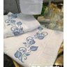 Jogo Toalhas Bordadas Banho e Rosto. Estampa: Folhas Dohler Artesanalle Azul - 1