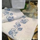 Ver imagem 1 de Jogo Toalhas Bordadas Banho e Rosto. Estampa: Folhas Dohler Artesanalle Azul