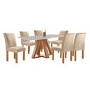 Ver imagem 1 de Mesa Kyra 170CMX90CM 6 Cadeiras Canela Tampo Smart Plus Vidro Off White