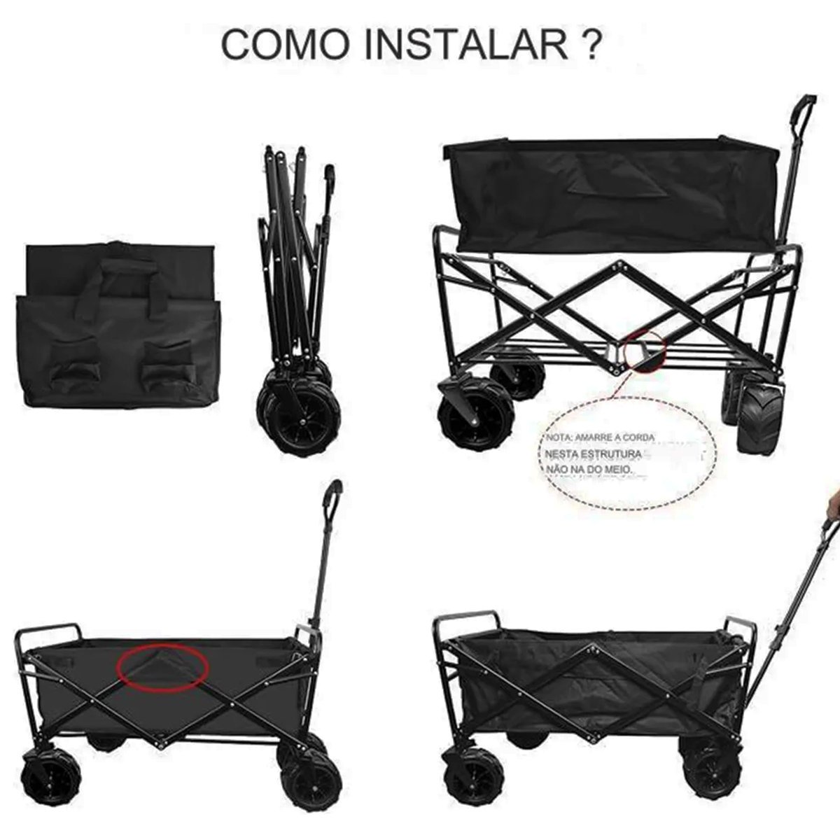 Carrinho Vagao Utilitario Dobravel Caçamba Mala Viagem Roda Grande Armazenamento Segurança Campo pra - 5