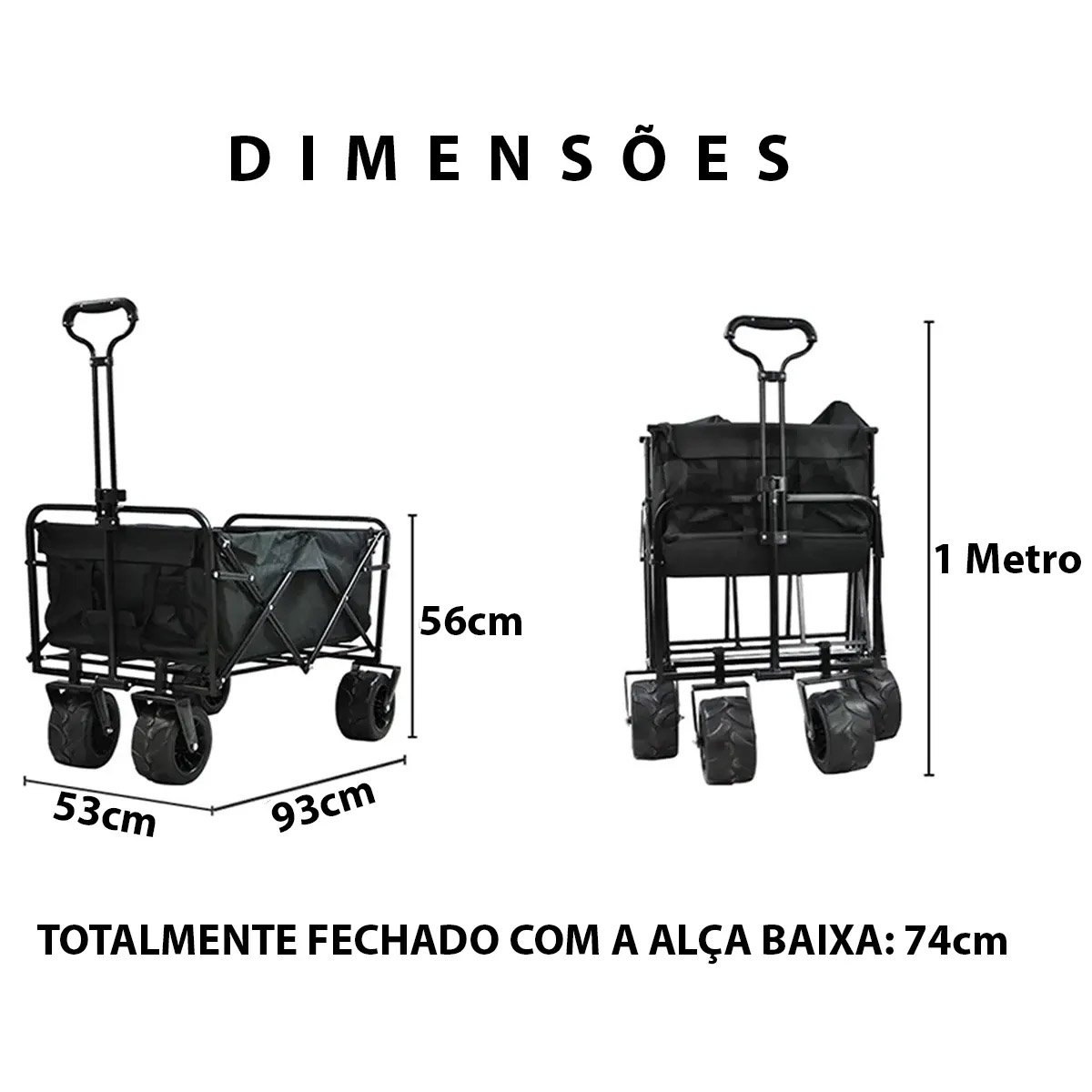 Carrinho Vagao Utilitario Dobravel Caçamba Mala Viagem Roda Grande Armazenamento Segurança Campo pra - 2