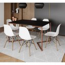 Ver imagem 1 de Mesa Jantar Industrial Retangular Preta 137X90Cm Base V Cobre Com 6 Cadeiras Brancas Ma Cor: Preto