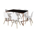 Ver imagem 6 de Mesa Jantar Industrial Retangular Preta 137X90Cm Base V Cobre Com 6 Cadeiras Brancas Ma Cor: Preto