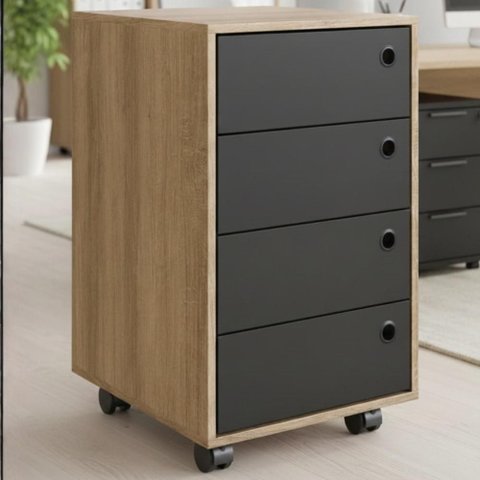 Gaveteiro 4 Gavetas com Rodizios P1054 36 Cm Grafite Mel Pp Milani Store