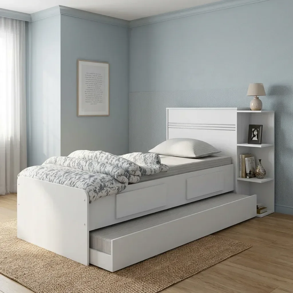 Ver imagem 1 de Bicama Solteiro com Baú, 2 Gavetas e Cama Auxiliar Jade Branco