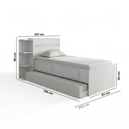 Bicama Solteiro com Baú, 2 Gavetas e Cama Auxiliar Jade Branco Yescasa - 3 Bicama Solteiro com Baú, 2 Gavetas e Cama Auxiliar Jade Branco Yescasa - 3