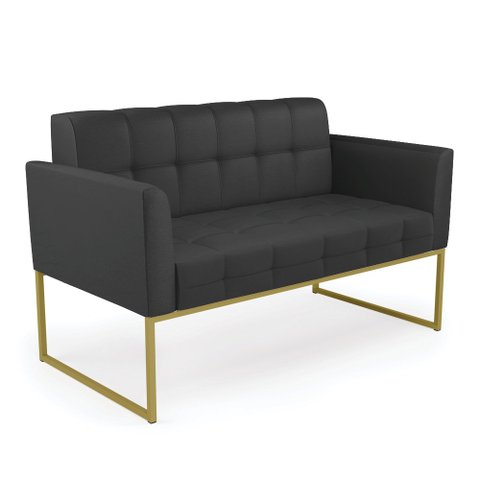 Sofá Namoradeira Elisa Corino Preto Base Metálica Industrial Dourado - D'Rossi