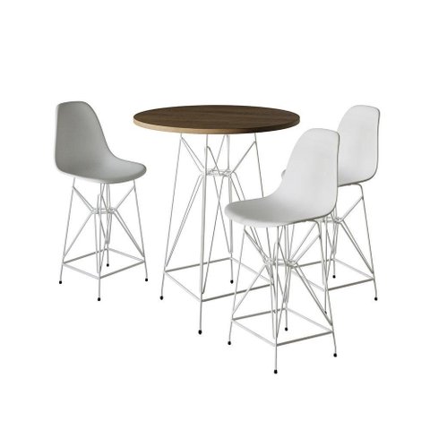 Jogo Mesa Bistrô Eames Tampo Amêndoa 60cm 3 Banquetas Branca Base Ferro Branco - Cor: Amendoa